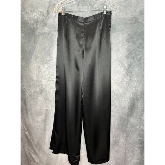 Wide Leg Pants Women SZ XL Runs SM Asian Theme Shiny Unique Pleats Traditional - Picture 2 of 8